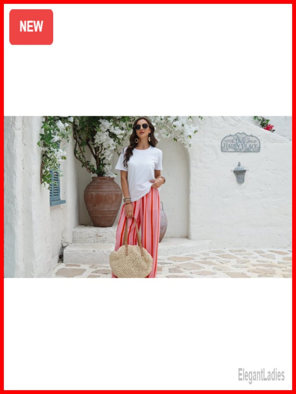 Wide Leg Palazzo Pants with Pockets Drawstring Elastic Waist Flowy Summer - Picture 6 of 6